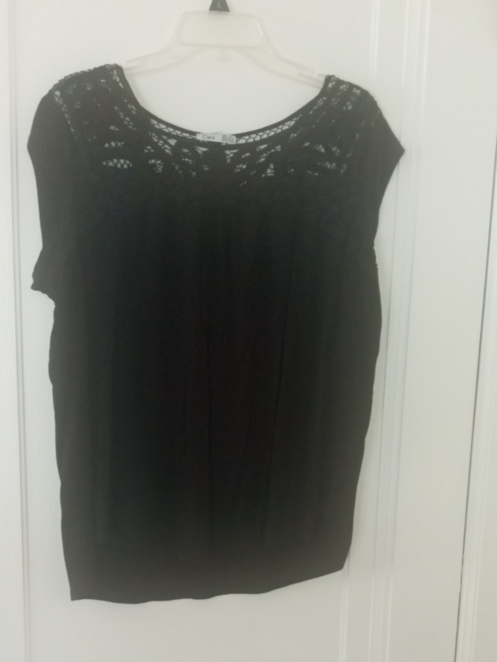 Black Crochet Yoke Women's Top short sleeve 1x